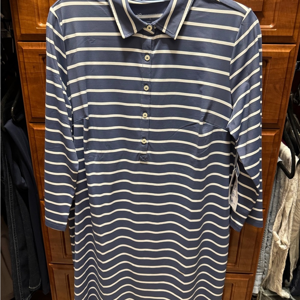 Southern Tide Navy and Cream Striped Polo
